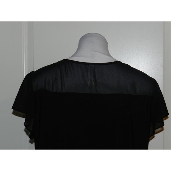 Ladies Sheer neckline slinky stretch black blouse - Picture 5 of 5